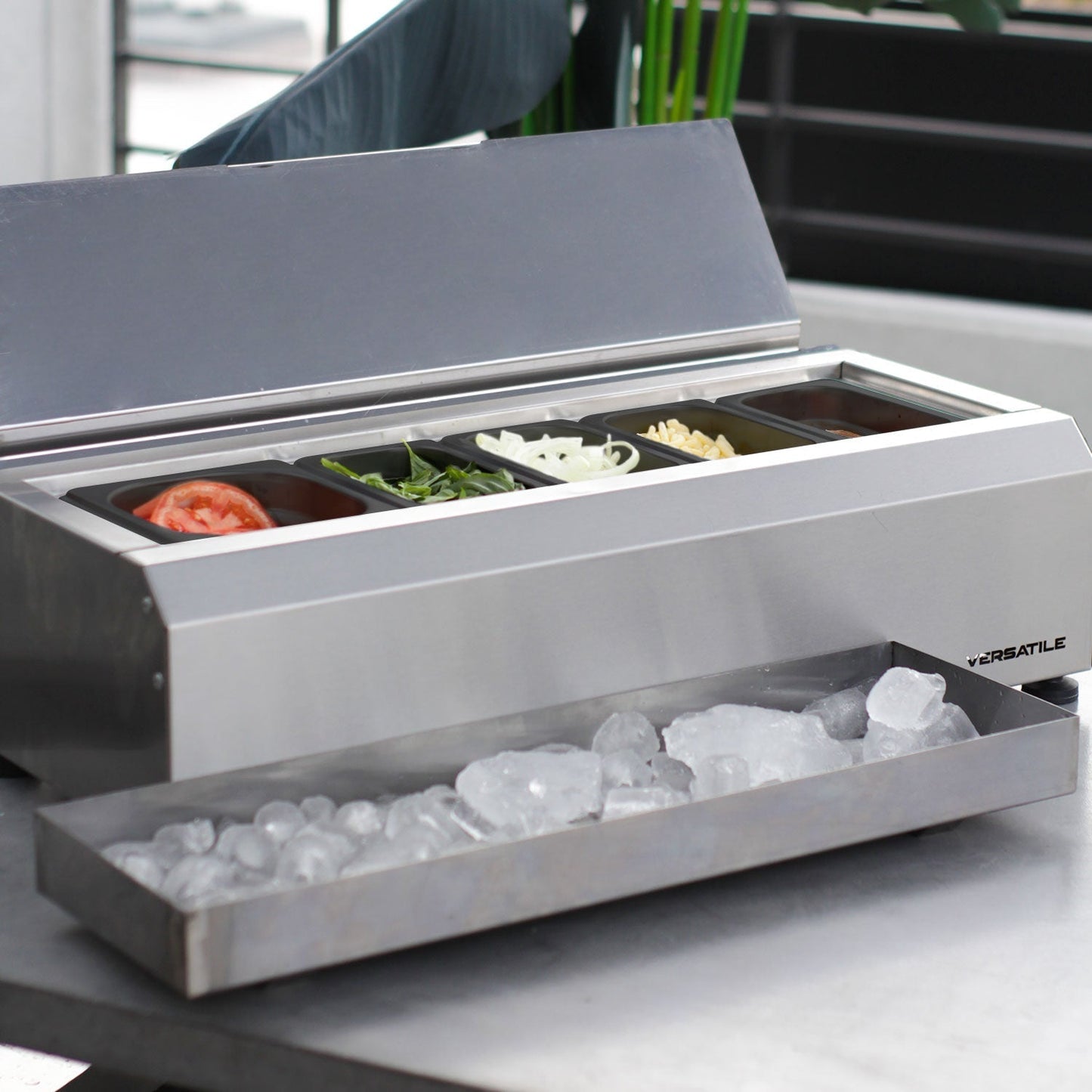 Salsera 5 Estaciones 700 Policarbonato c/ Bandeja Frío1#Acero