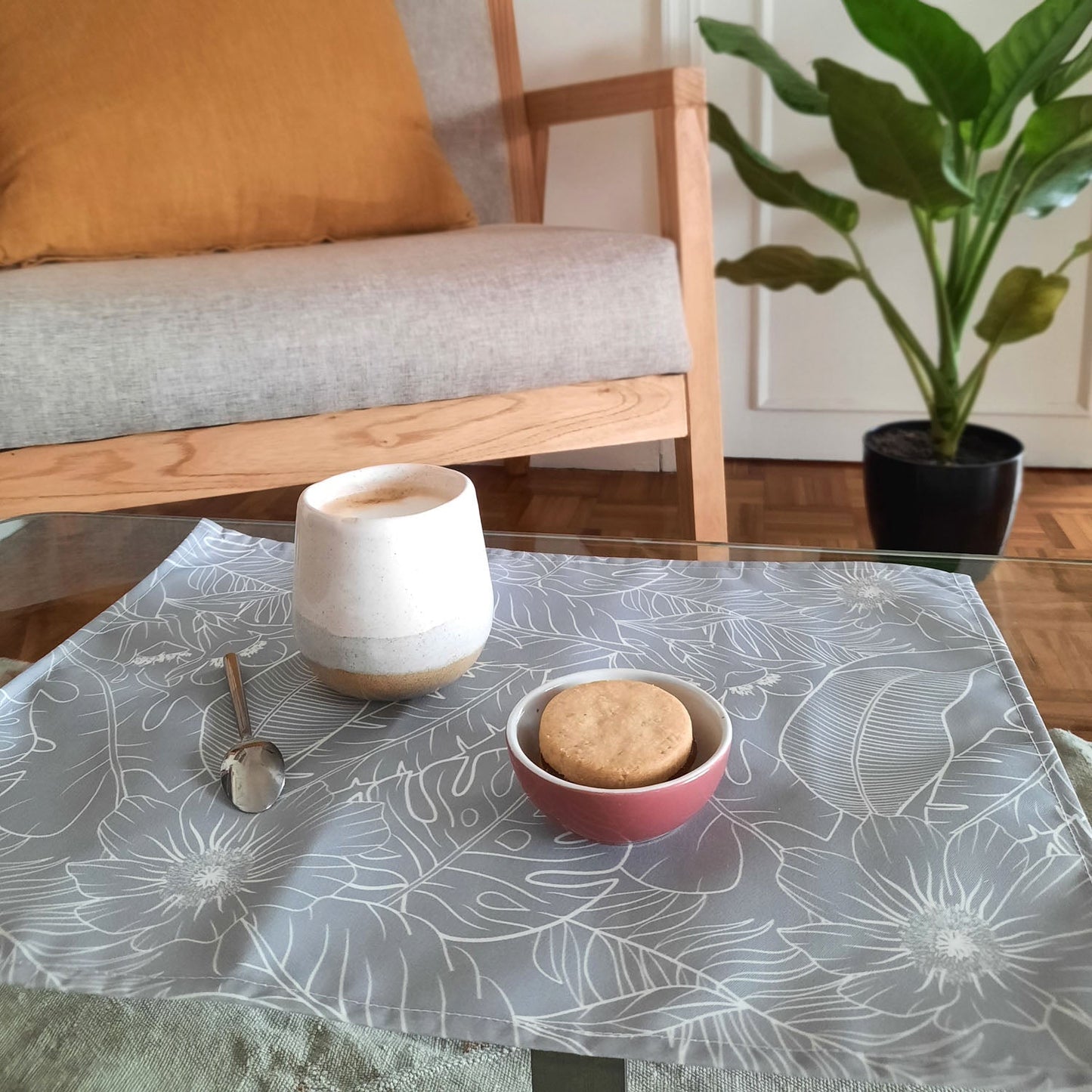 Set 6 Individuales Anti Manchas Rectangulares Botánico Gris1#Gris