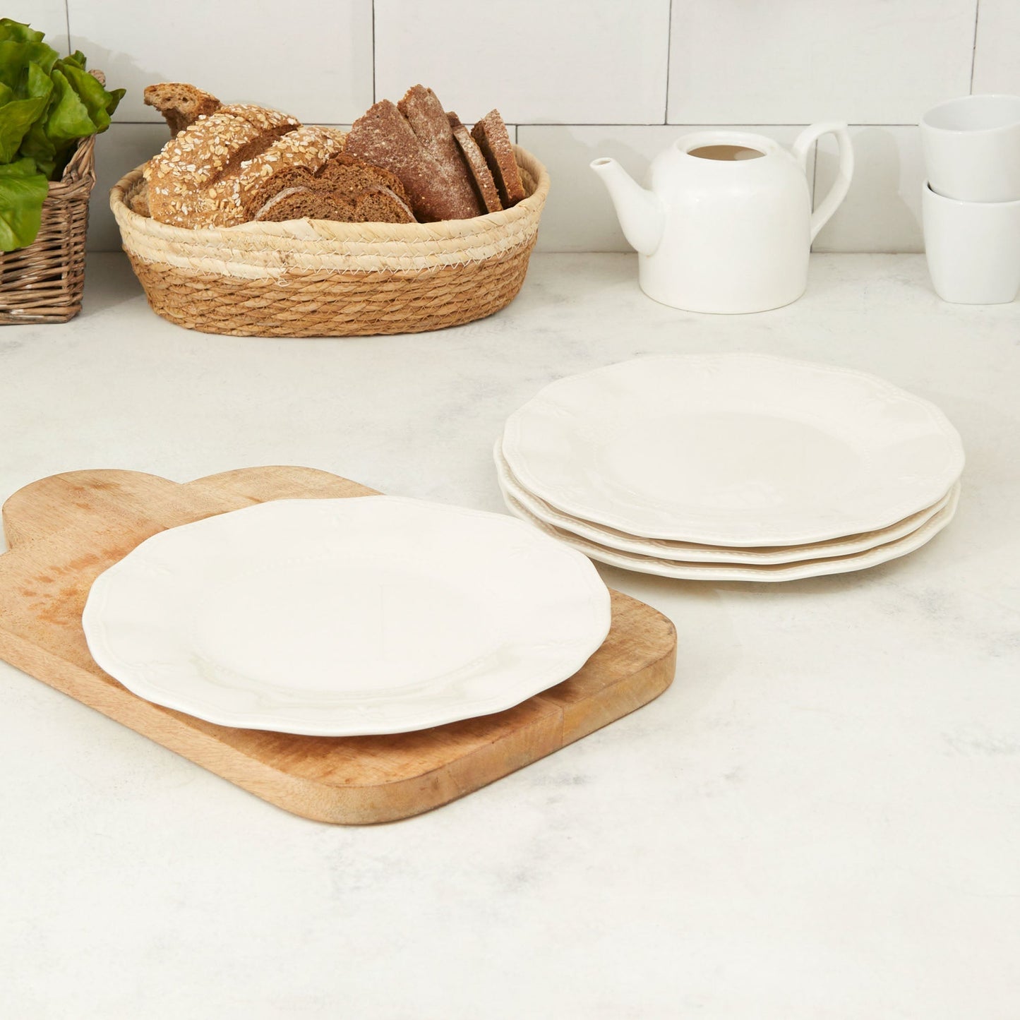 Set 4 Platos Ensalada Flores 21,6 Cm2#Blanco