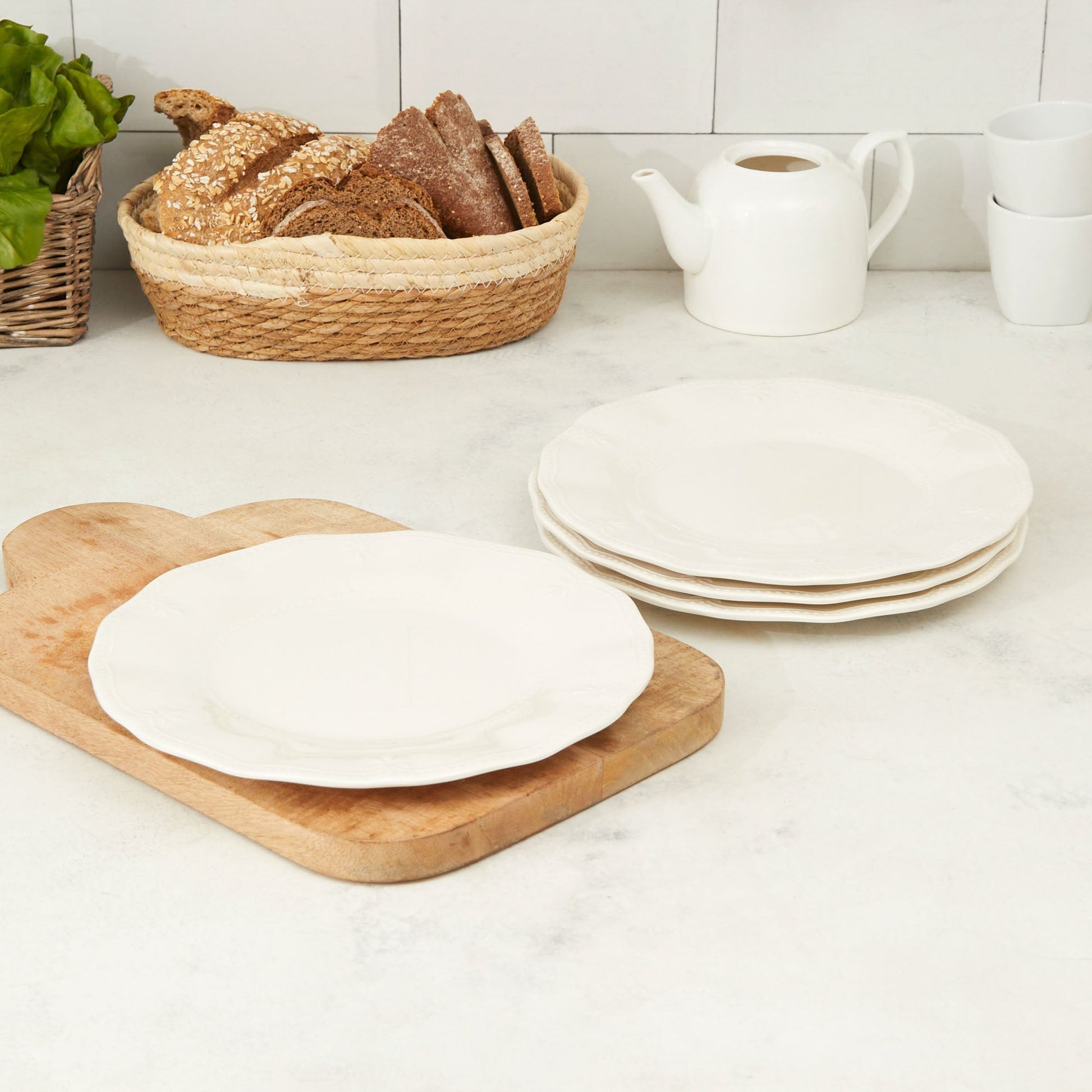 Set 4 Platos Ensalada Flores 21,6 Cm2#Blanco