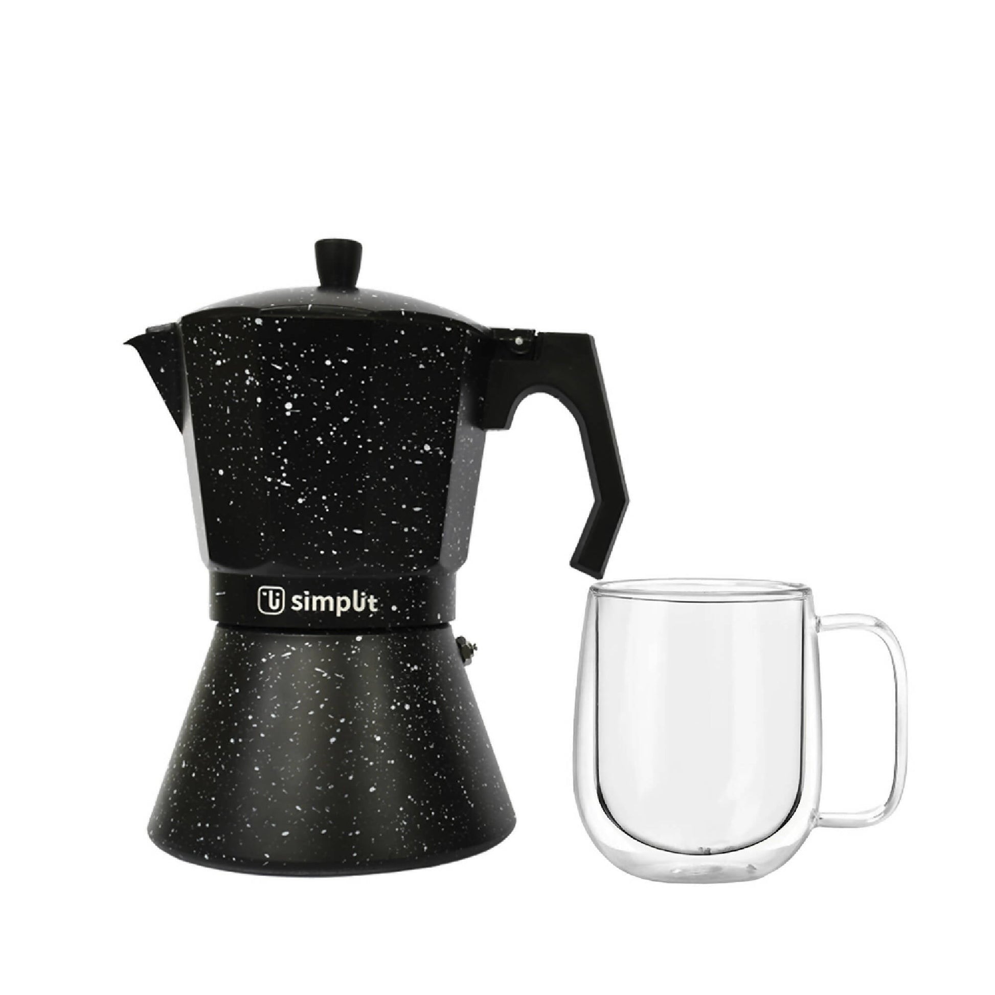 Pack Cafetera Italiana 4 Tazas + Taza Doble Pared1#Negro