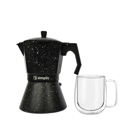 Pack Cafetera Italiana 4 Tazas + Taza Doble Pared1#Negro