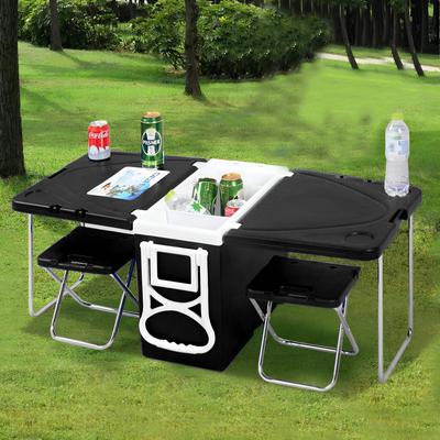 Mesa Cooler 28 litros Camping Con Sillas 2 en 1 Negro1#Negro