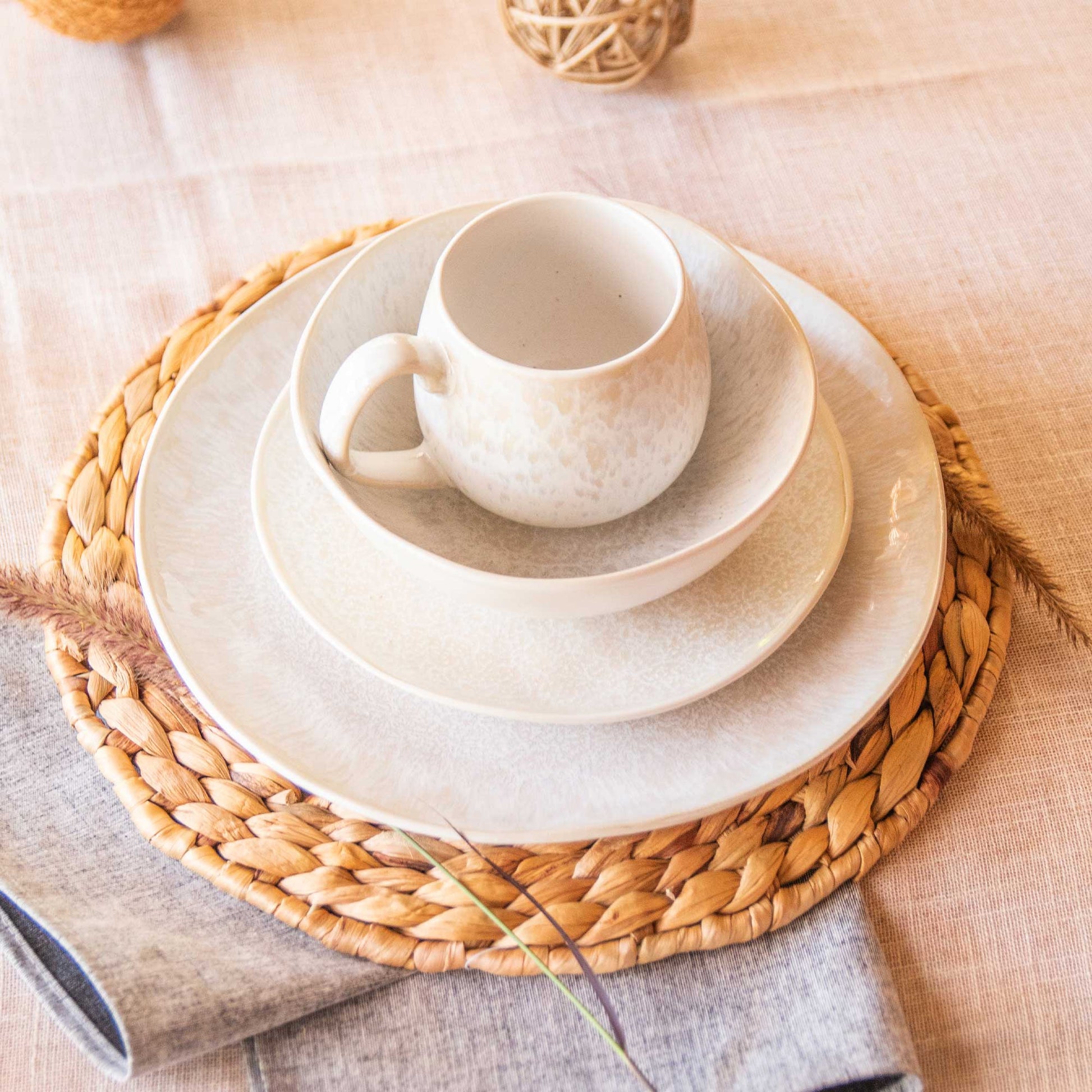 Juego Loza Cerámica Rústica 16 Pzs1#Blanco