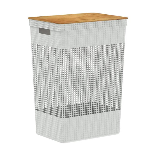 Cesta Ropa Grid Con Tapa Bambú 49 L1#Blanco