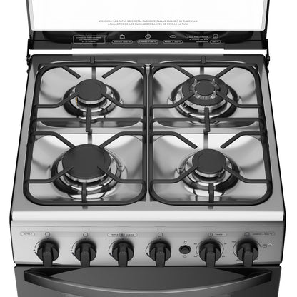 Cocina A Gas 4 Platos Inox Con Triple Llama y Grill M 795 T6#Acero