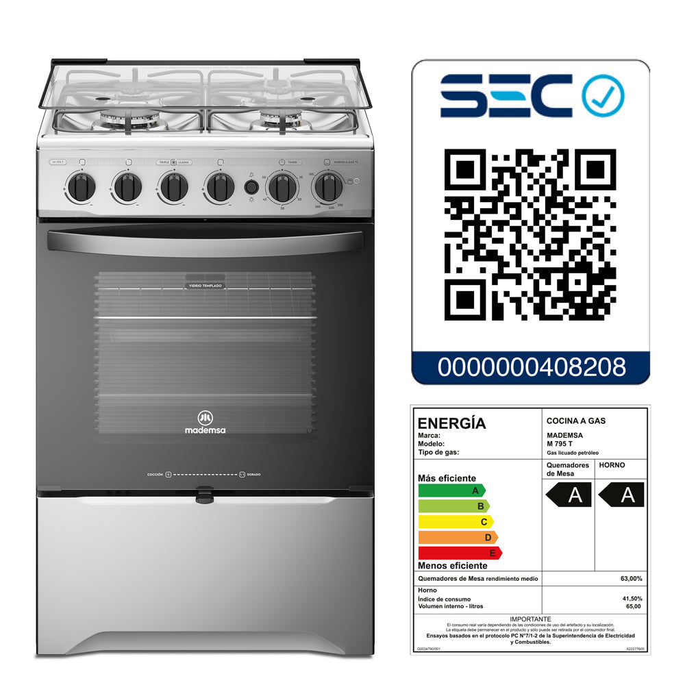 Cocina A Gas 4 Platos Inox Con Triple Llama y Grill M 795 T8#undefined