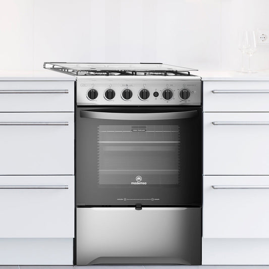 Cocina A Gas 4 Platos Inox Con Triple Llama y Grill M 795 T1#Acero