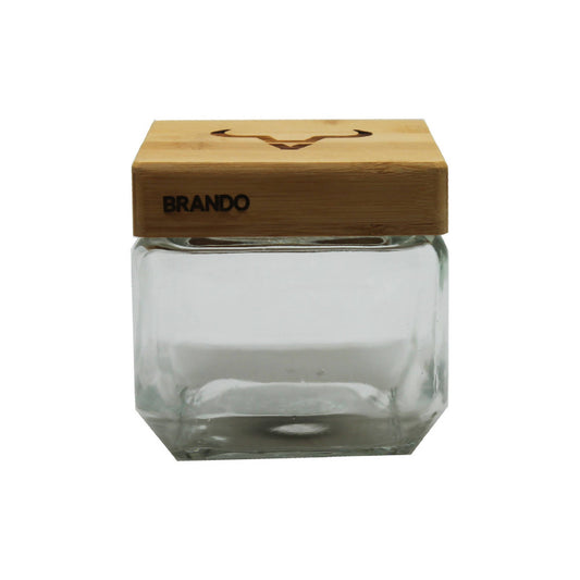 Contenedor De Sal Vidrio Tapa Bamboo1#sin color