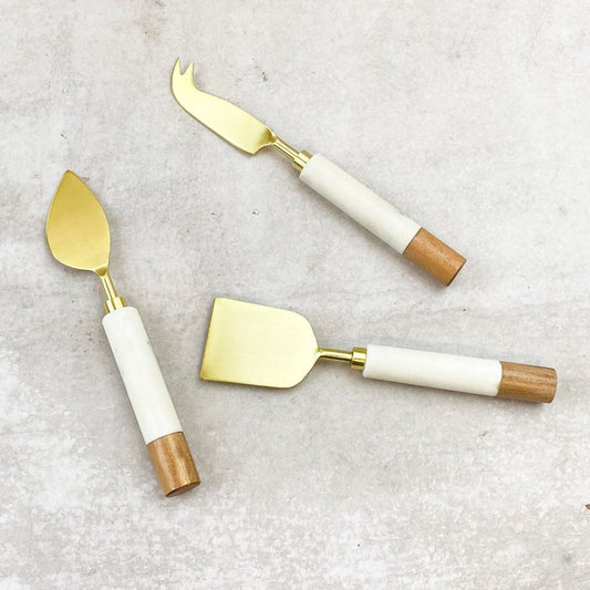 Cuchillos de Mármol y Madera Para Quesos1#Blanco