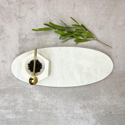 Cuenco de mármol hexagonal blanco con cucharita2#Blanco