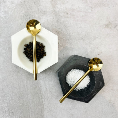 Cuenco de mármol hexagonal blanco con cucharita3#Blanco