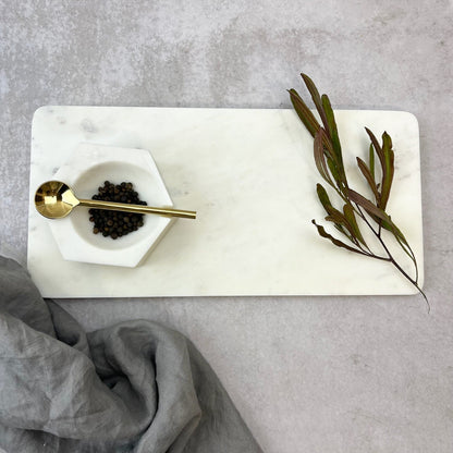 Cuenco de mármol hexagonal blanco con cucharita4#Blanco