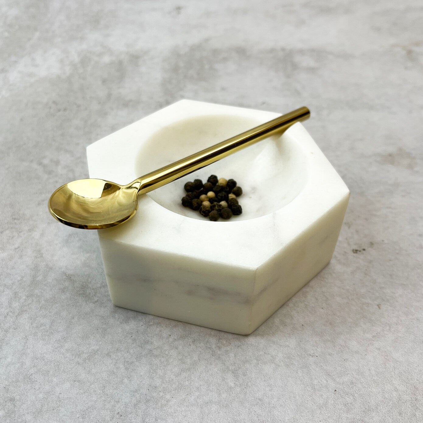 Cuenco de mármol hexagonal blanco con cucharita1#Blanco