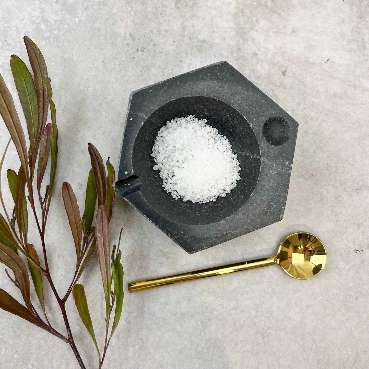 Cuenco de mármol hexagonal negro con cucharita2#Negro