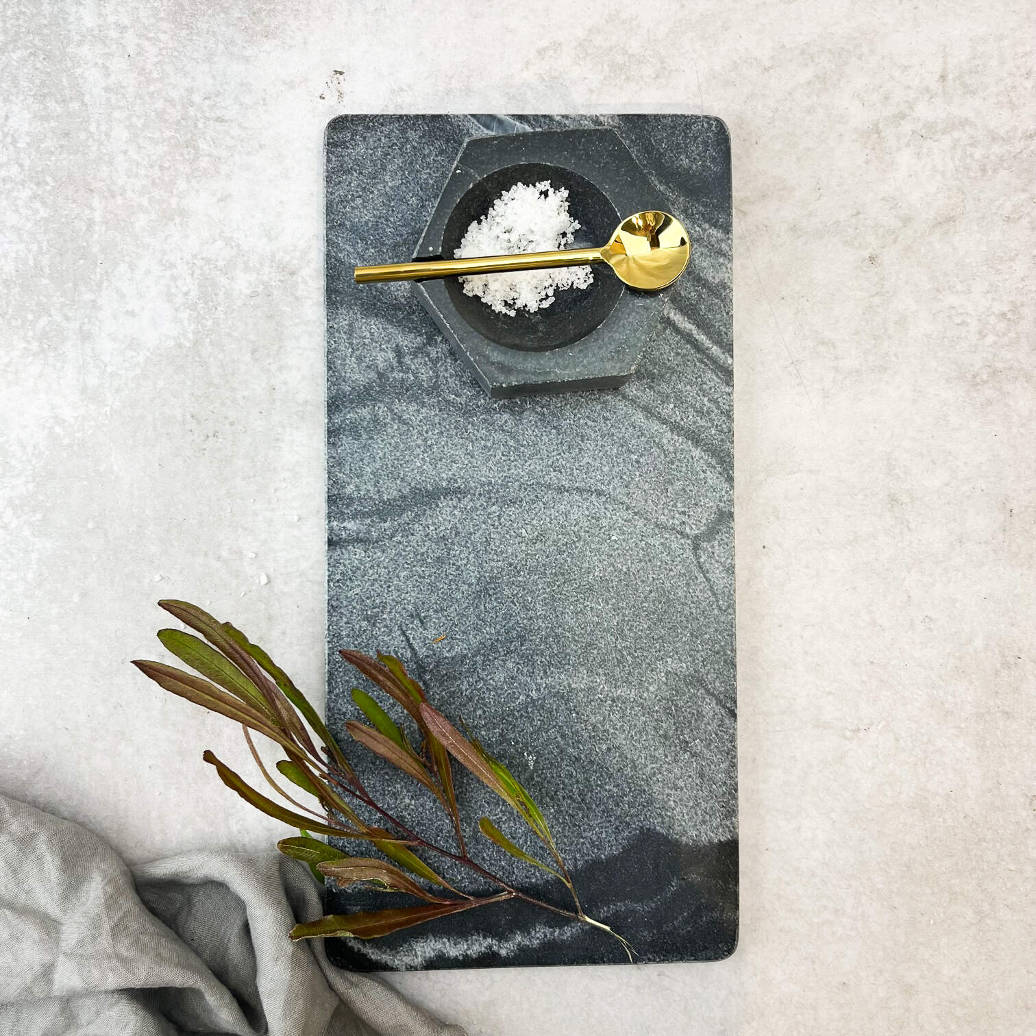 Cuenco de mármol hexagonal negro con cucharita3#Negro