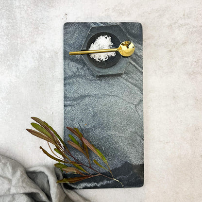 Cuenco de mármol hexagonal negro con cucharita3#Negro