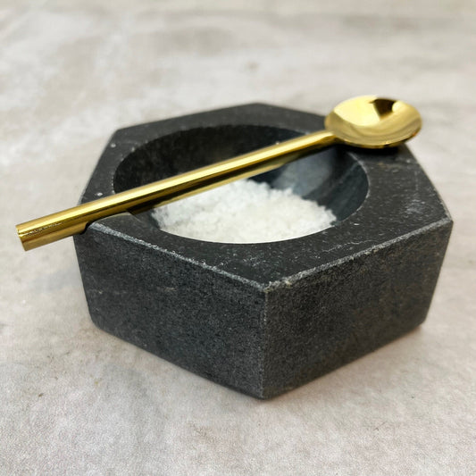 Cuenco de mármol hexagonal negro con cucharita1#Negro