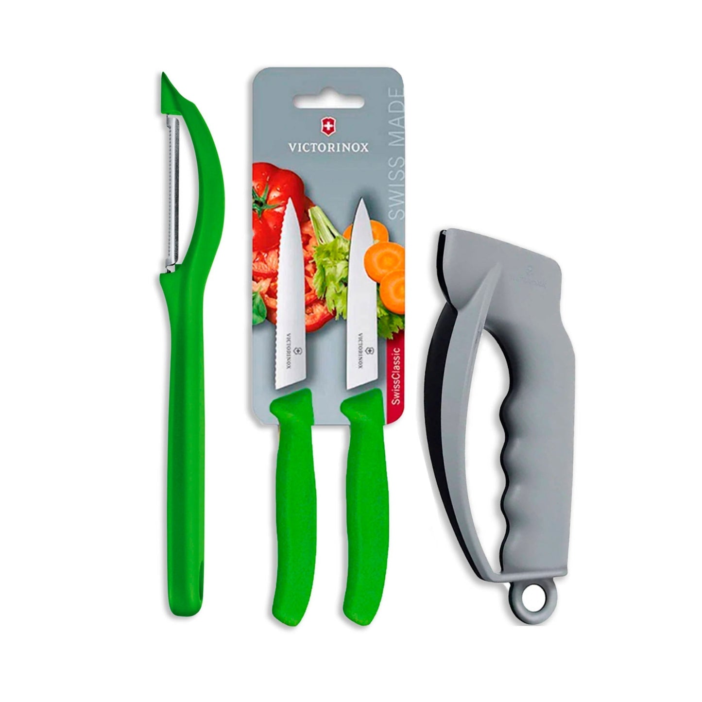 Set Cuchillos + Pelador + Afilador1#Verde