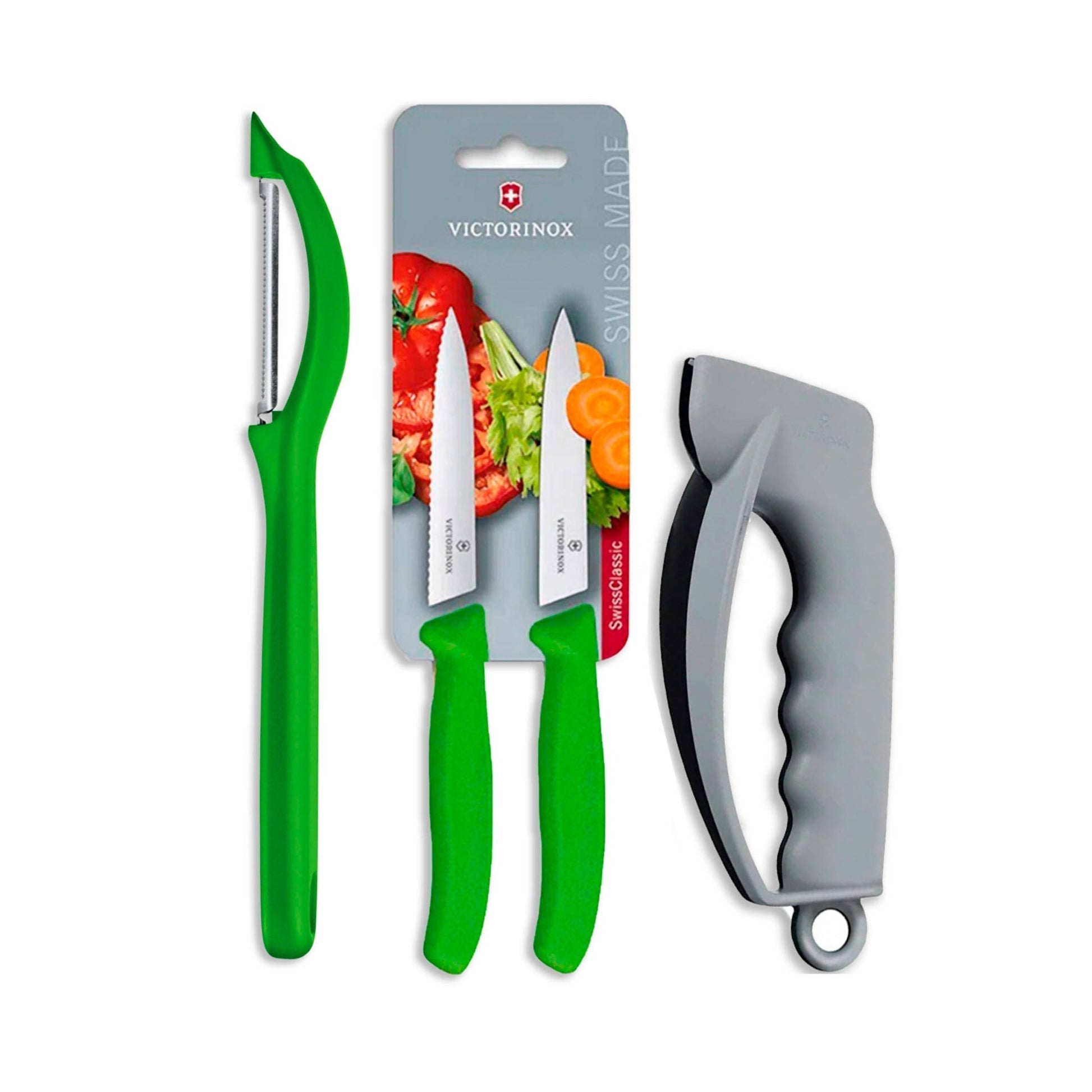 Set Cuchillos + Pelador + Afilador1#Verde