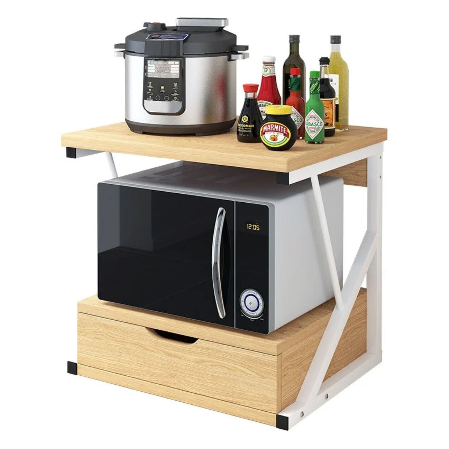 Rack Soporte Microonda Con Cajón Madera5#Café