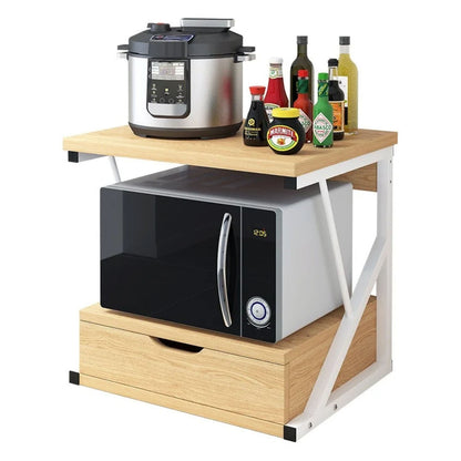 Rack Soporte Microonda Con Cajón Madera5#Café