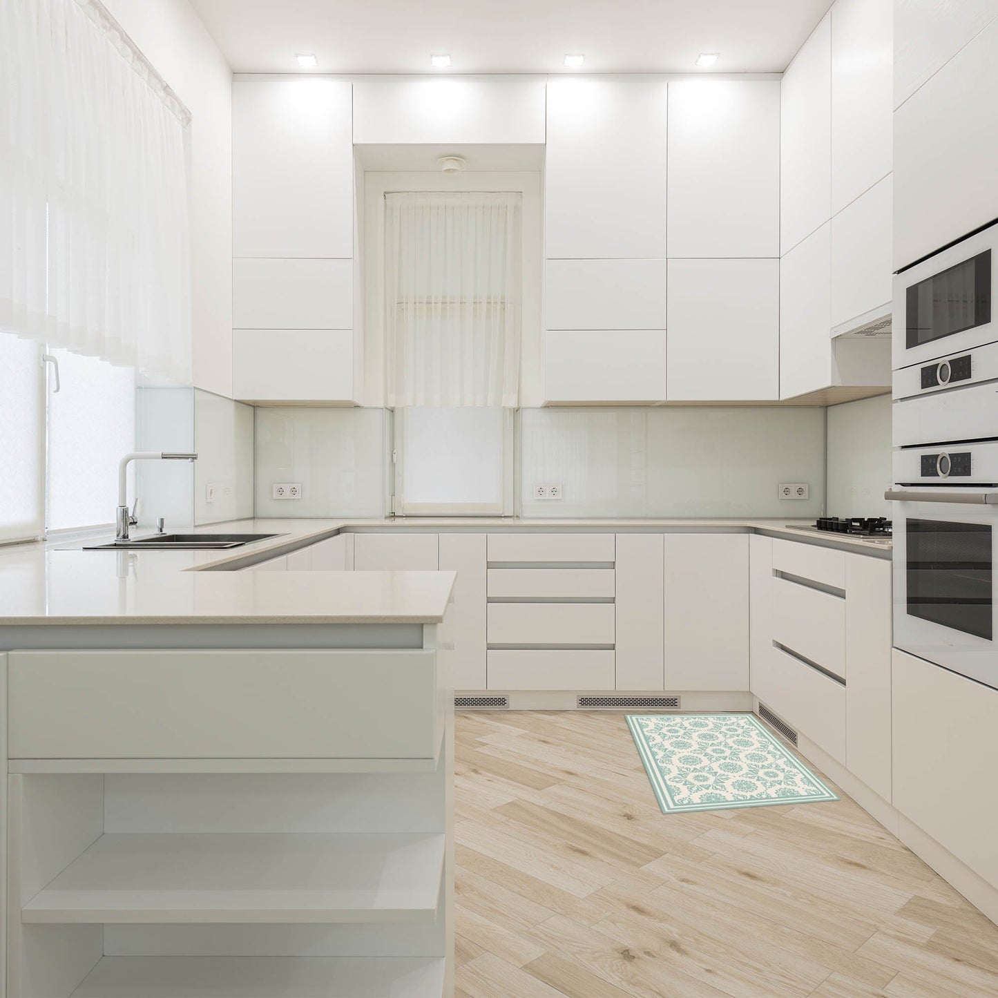 Alfombra De Cocina Flor Hindu Turquesa 50 x 70 cm