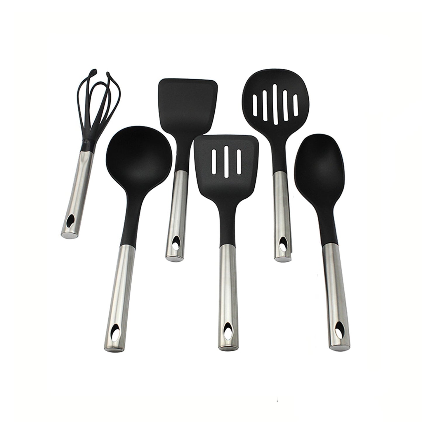 Set 6 Utensilios de Cocina Silicona-Acero Inoxidable1#Negro