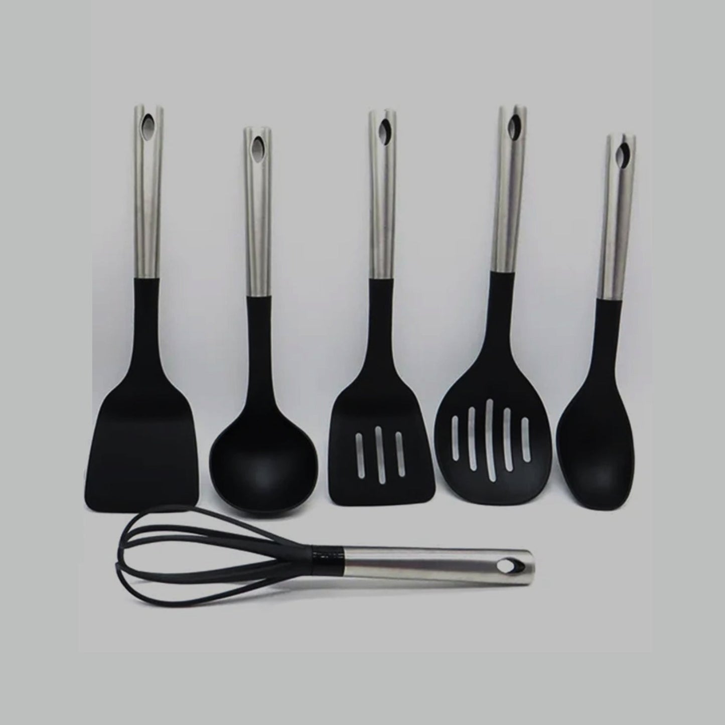 Set 6 Utensilios de Cocina Silicona-Acero Inoxidable2#Negro