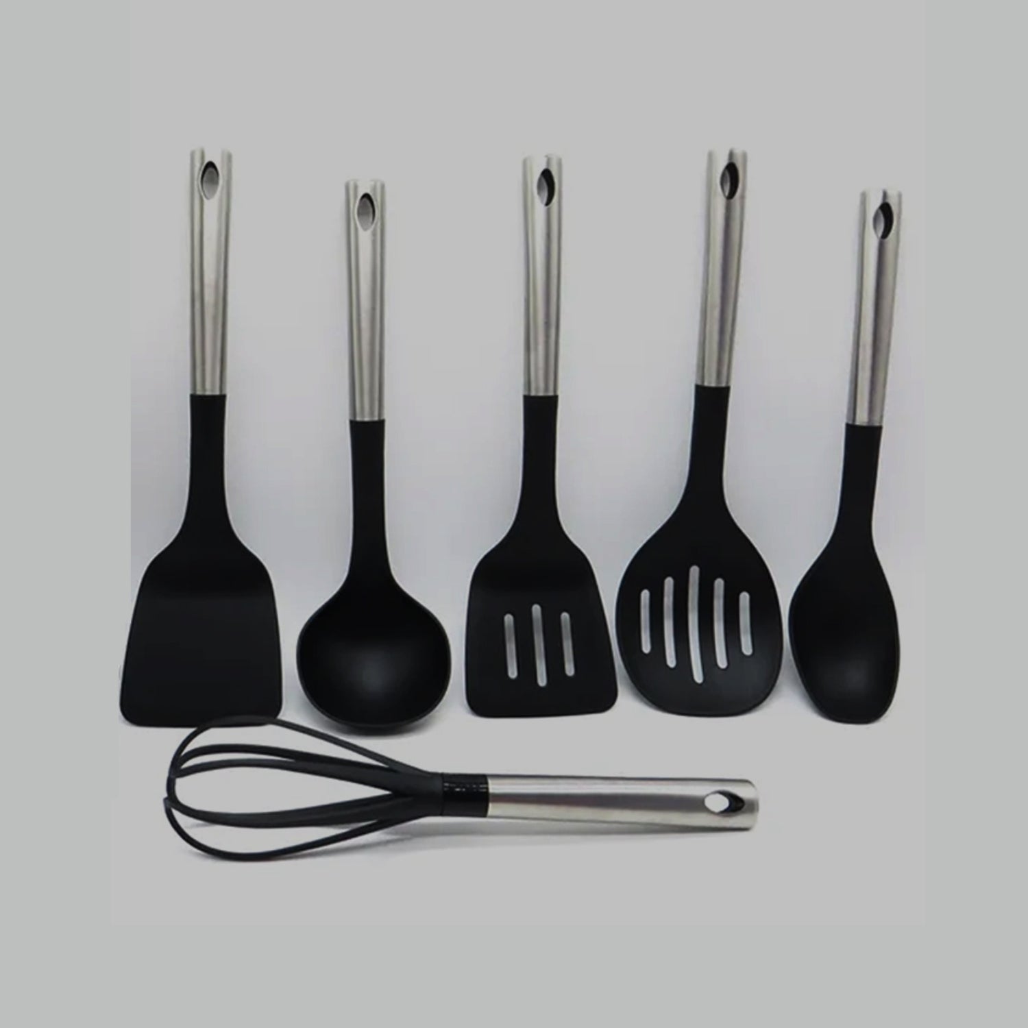 Set 6 Utensilios de Cocina Silicona-Acero Inoxidable2#Negro