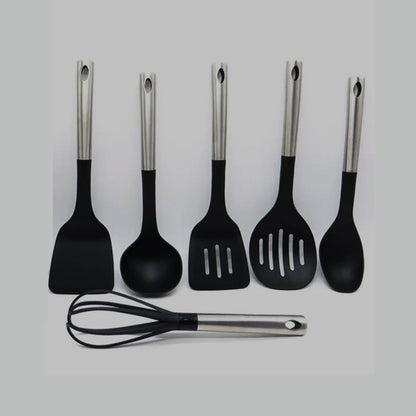 Set 6 Utensilios de Cocina Silicona-Acero Inoxidable2#Negro
