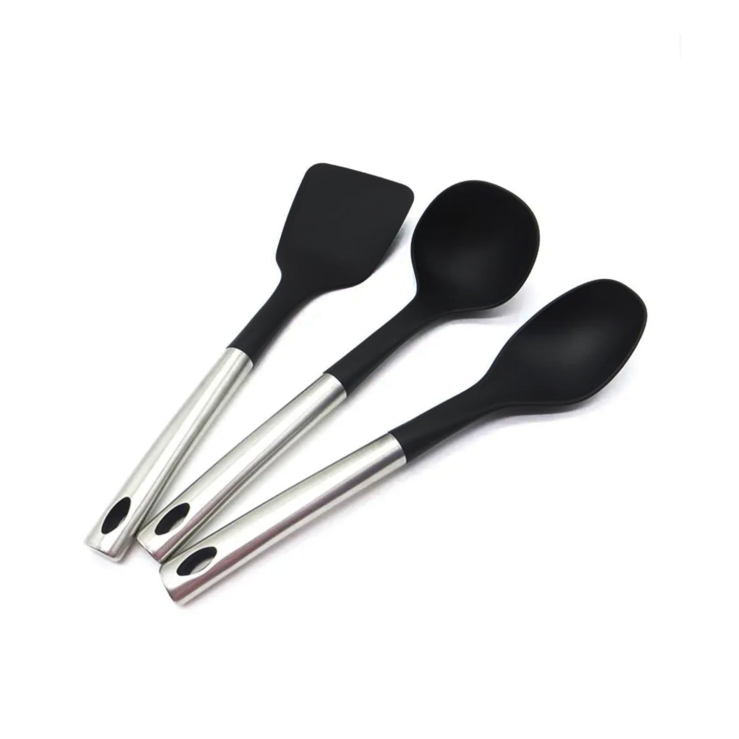 Set 6 Utensilios de Cocina Silicona-Acero Inoxidable3#Negro