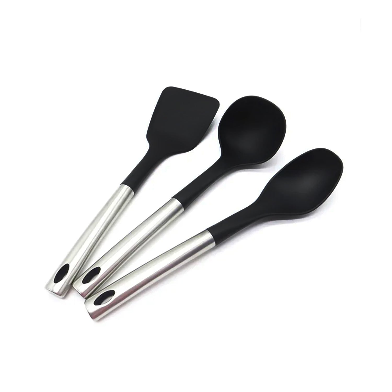 Set 6 Utensilios de Cocina Silicona-Acero Inoxidable3#Negro