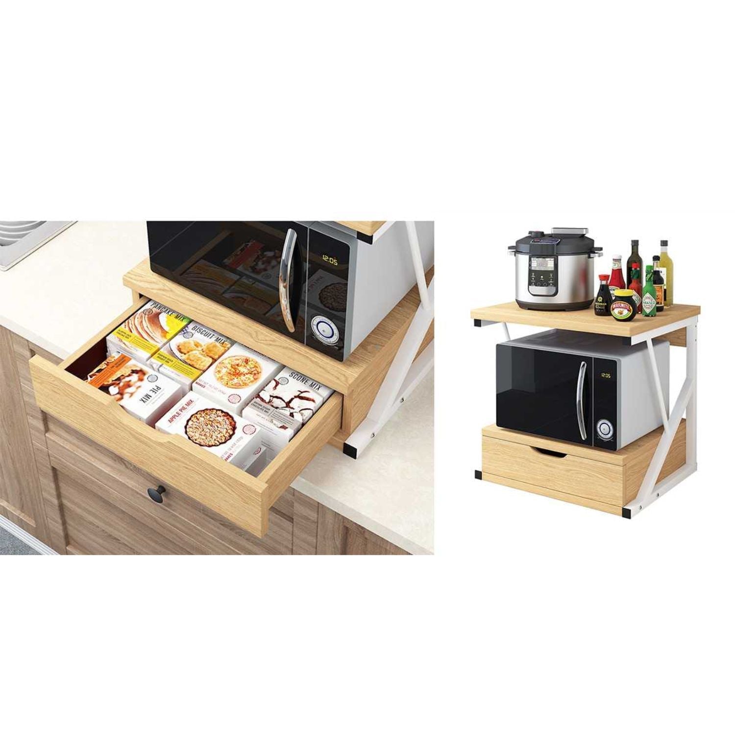 Rack Soporte Microonda Con Cajón Madera4#Café