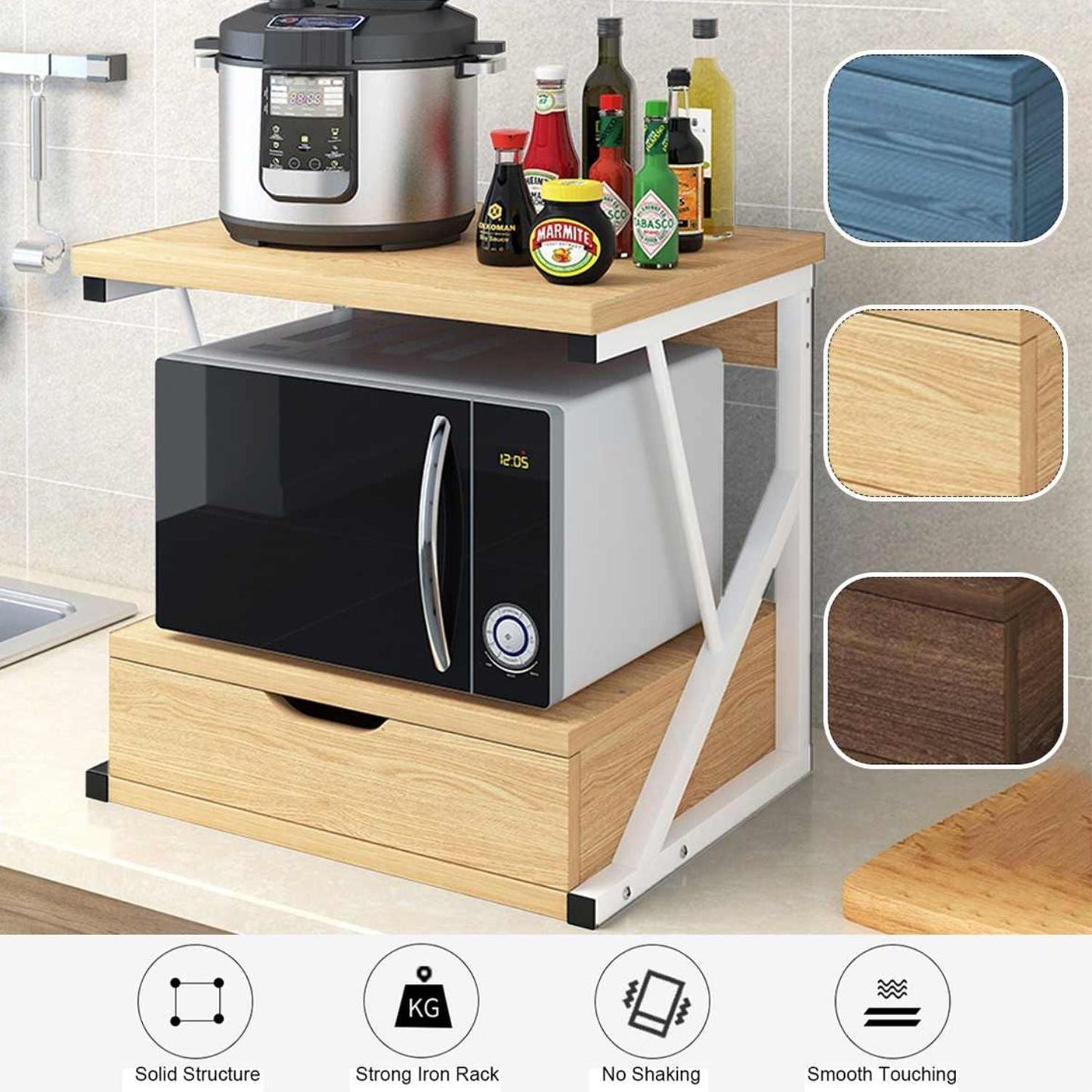 Rack Soporte Microonda Con Cajón Madera2#Café