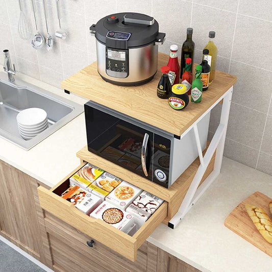 Rack Soporte Microonda Con Cajón Madera1#Café