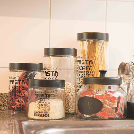 Set 5 Frascos Vidrio Black1#Negro