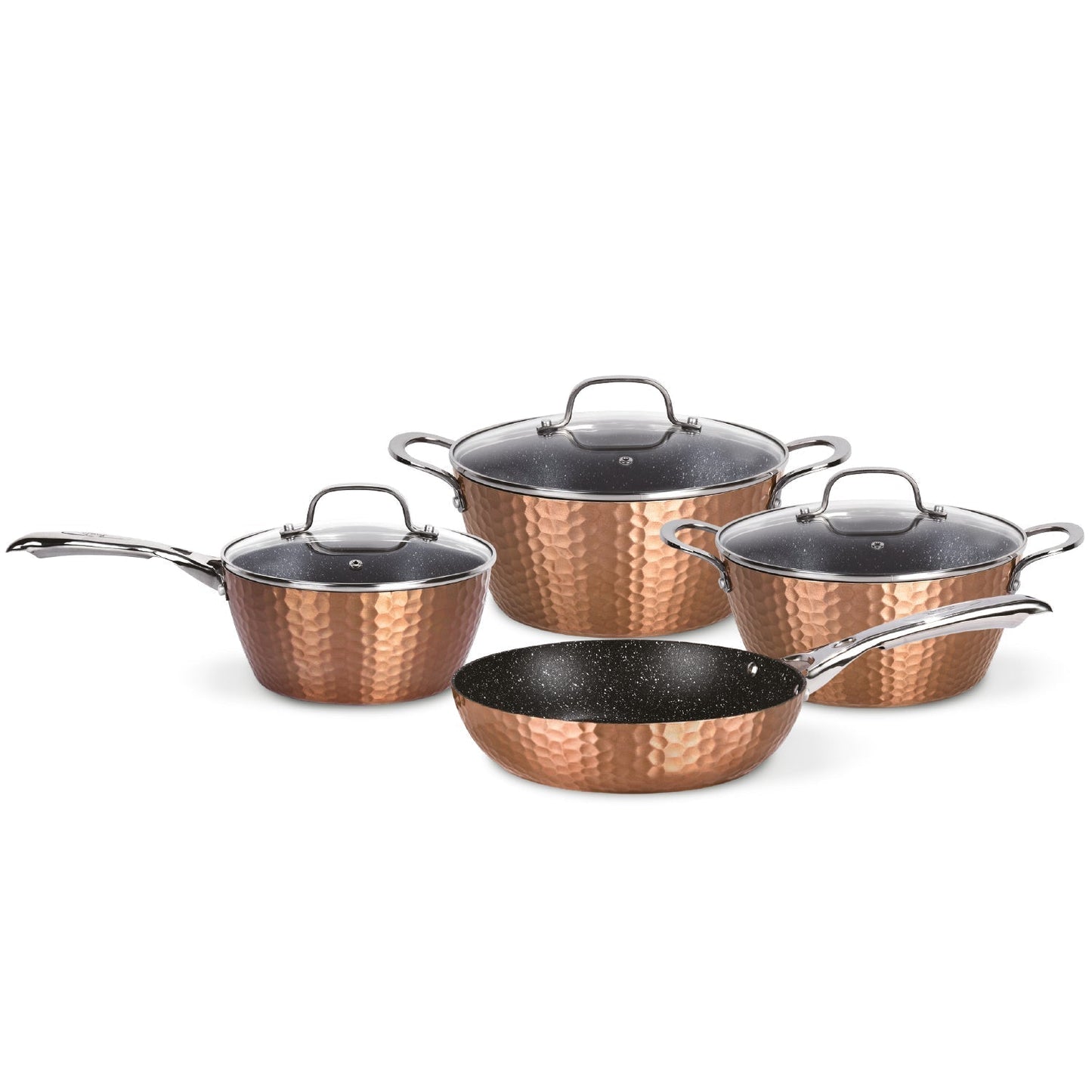 Kit Batería Cocina 7 Pza + Set 12 Utensilios Calipso2#Cobre|Azul