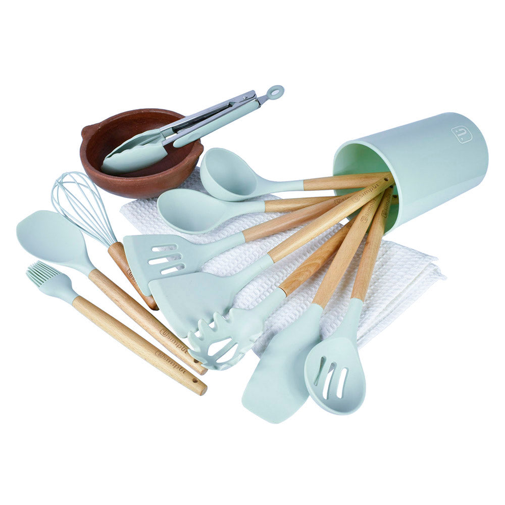 Kit Batería Cocina 7 Pza + Set 12 Utensilios Calipso5#Cobre|Azul