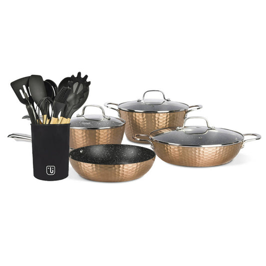 Kit Batería Cocina 7 Pzs + Set 12 Utensilios1#Cobre