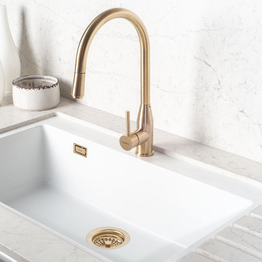 Kit Grifería Kavus Gold + Accesorios Dorados Lavaplatos Simple2#Dorado