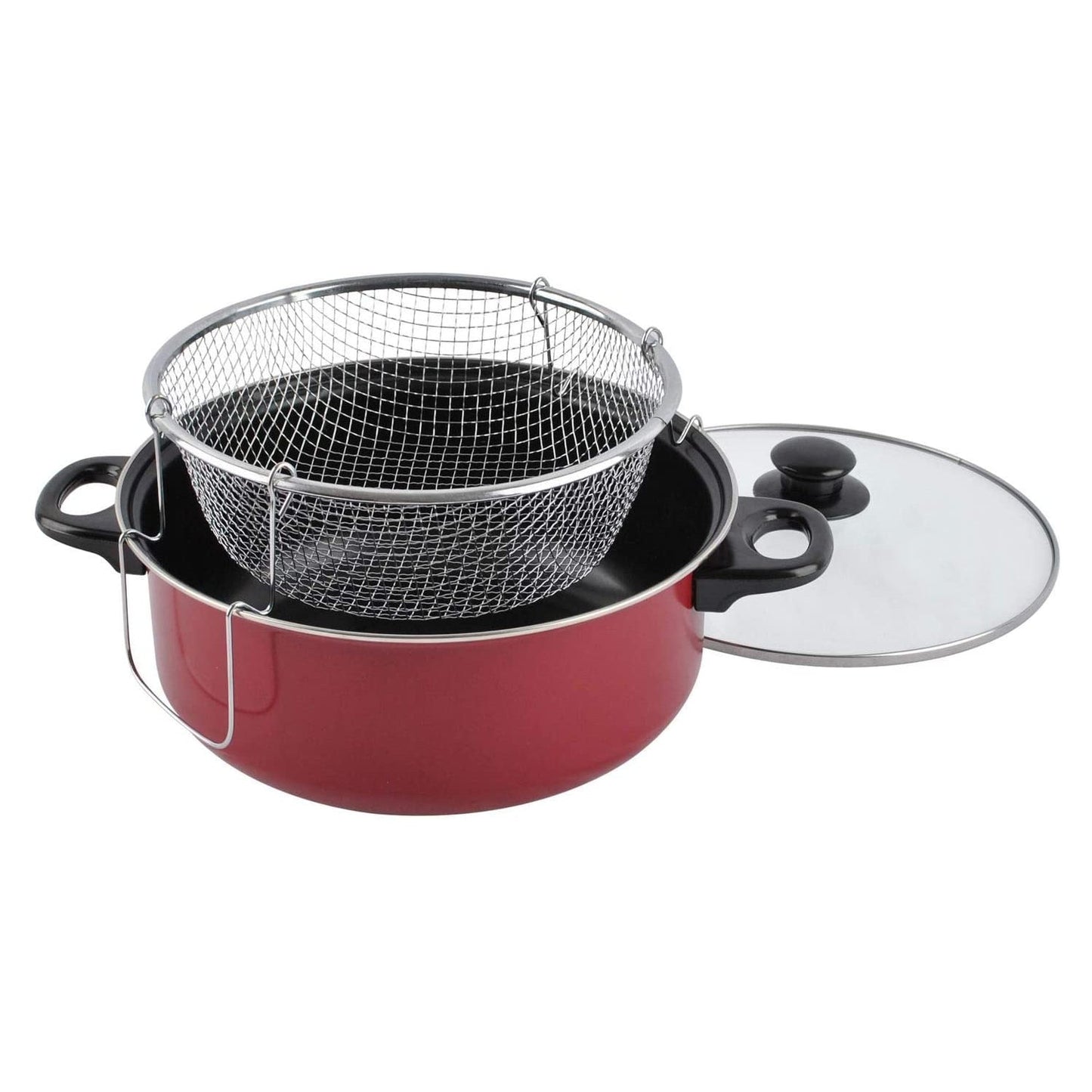 Olla Freidora Antiadherente Cocina con 3 Piezas1#Rojo
