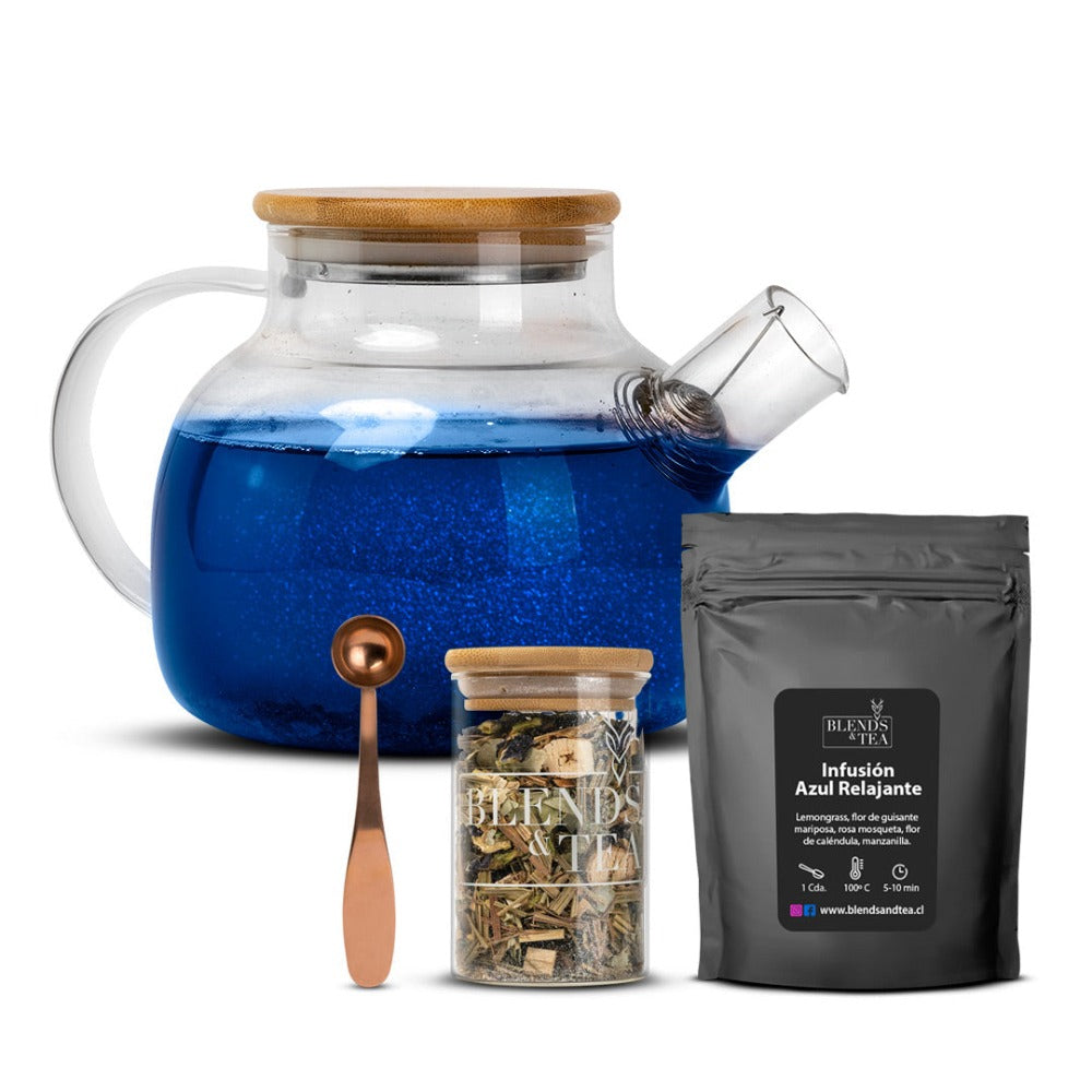 Pack Tetera Bambú + Infusión Indigo  + Cuchara + Recarga Infusion Relajante1#Azul