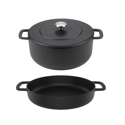 Pack Olla + Sartén Fierro Fundido Reciclado Esmaltado 24 cm10#Negro