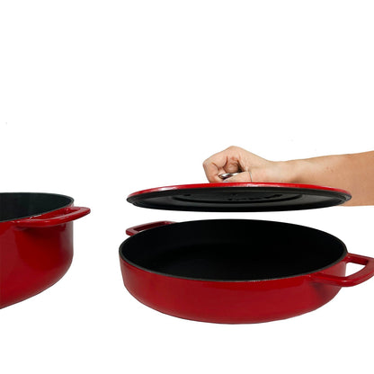 Pack Olla + Sartén Fierro Fundido Reciclado Esmaltado 24 cm2#Naranjo