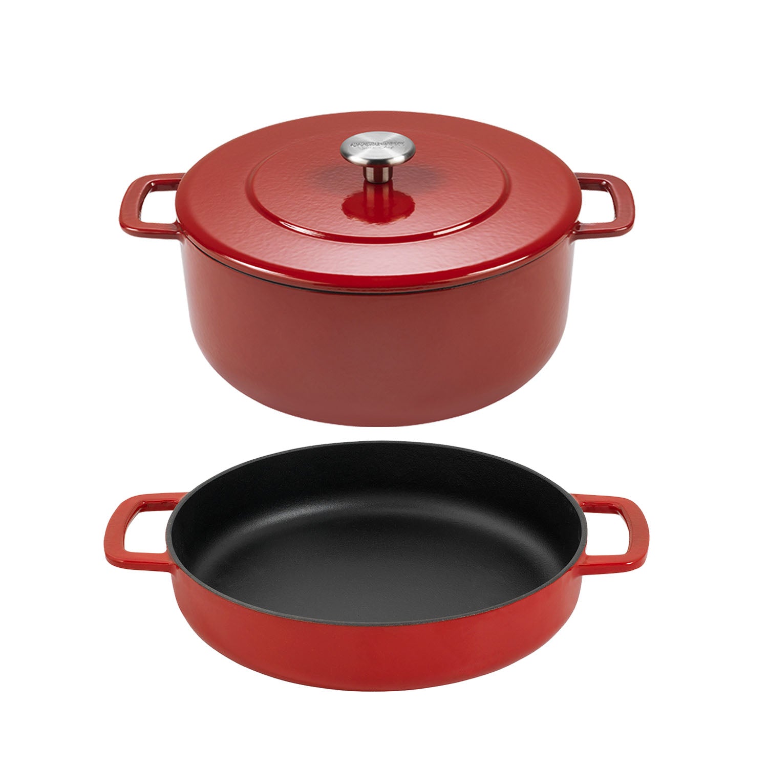 Pack Olla + Sartén Fierro Fundido Reciclado Esmaltado 24 cm4#Rojo