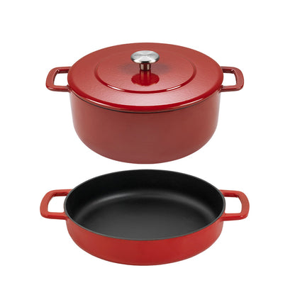 Pack Olla + Sartén Fierro Fundido Reciclado Esmaltado 24 cm4#Rojo