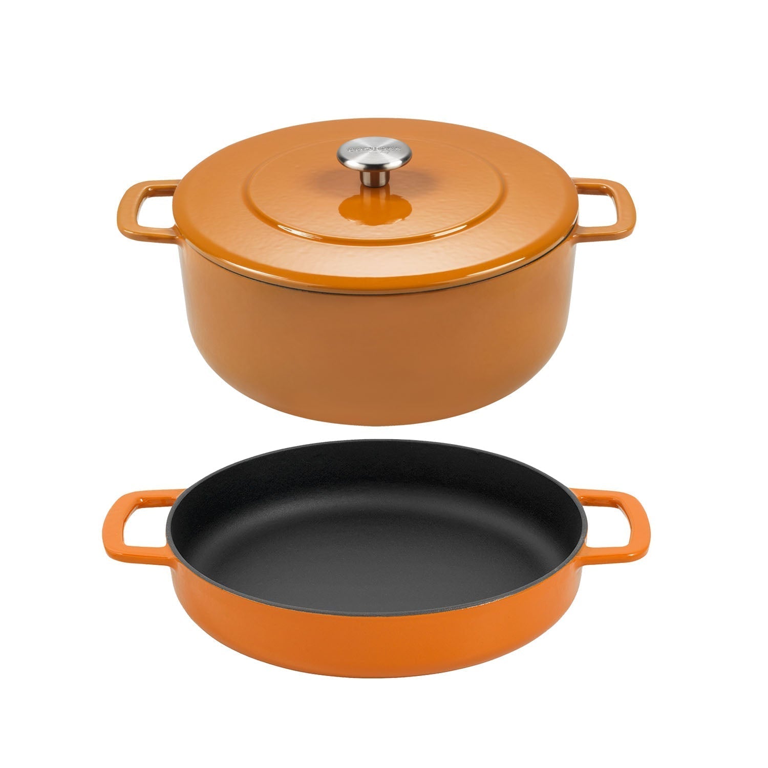 Pack Olla + Sartén Fierro Fundido Reciclado Esmaltado 24 cm6#Naranjo