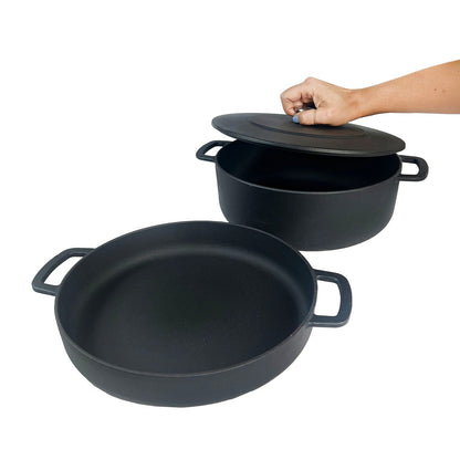 Pack Olla + Sartén Fierro Fundido Reciclado Esmaltado 24 cm8#Negro