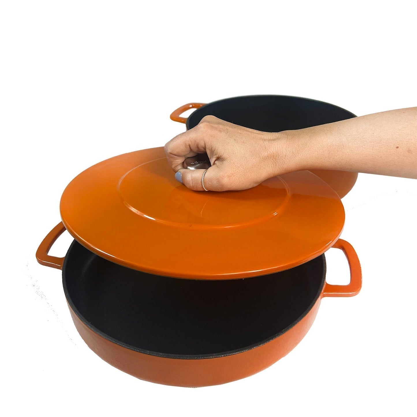 Pack Olla + Sartén Fierro Fundido Reciclado Esmaltado 24 cm1#Naranjo